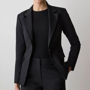 Monika Schnarre Structured Power Blazer - Black Woven Crepe